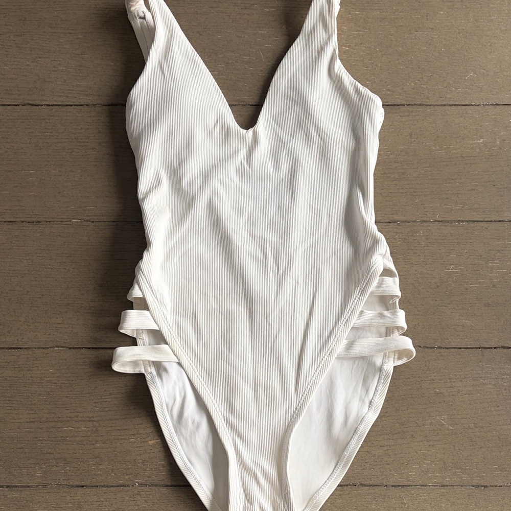 BECCA by Rebecca Virtue Fine Line Rib Sophie Strappy High Leg One-Piece White
